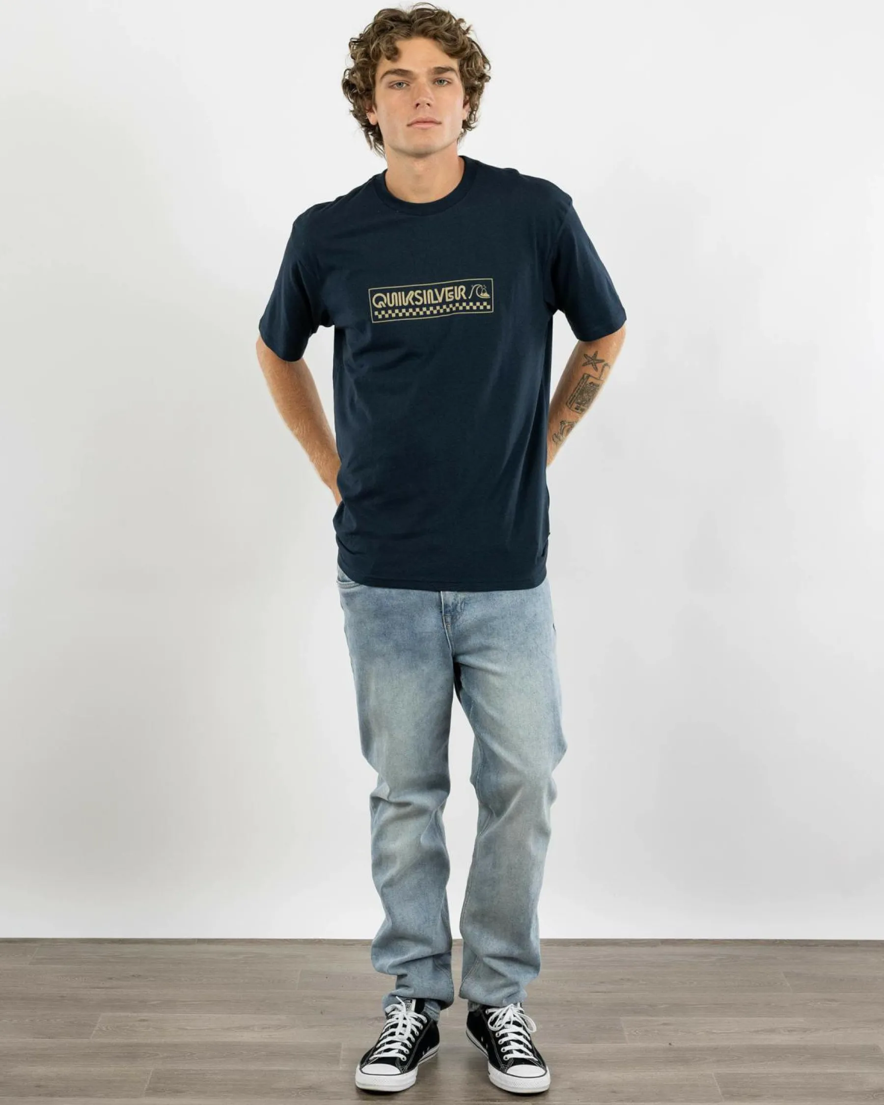 Tops & T-Shirts*Quiksilver Bubble Check T-Shirt Dark Navy