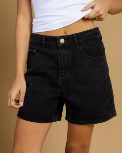 Bottoms*DESU Byron Mid Denim Shorts Washed Black