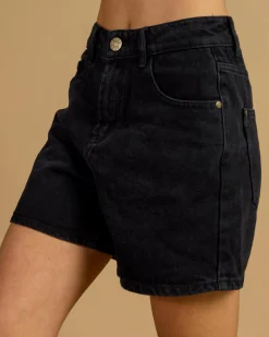 Bottoms*DESU Byron Mid Denim Shorts Washed Black