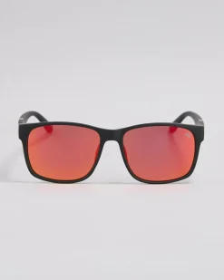 Sunglasses*Quiksilver Capsized Sunglasses Rubberized Black Red Mirror