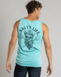 Tops & T-Shirts*Salty Life Captain's Curse Singlet Lt Blue Acid