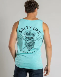Tops & T-Shirts*Salty Life Captain's Curse Singlet Lt Blue Acid