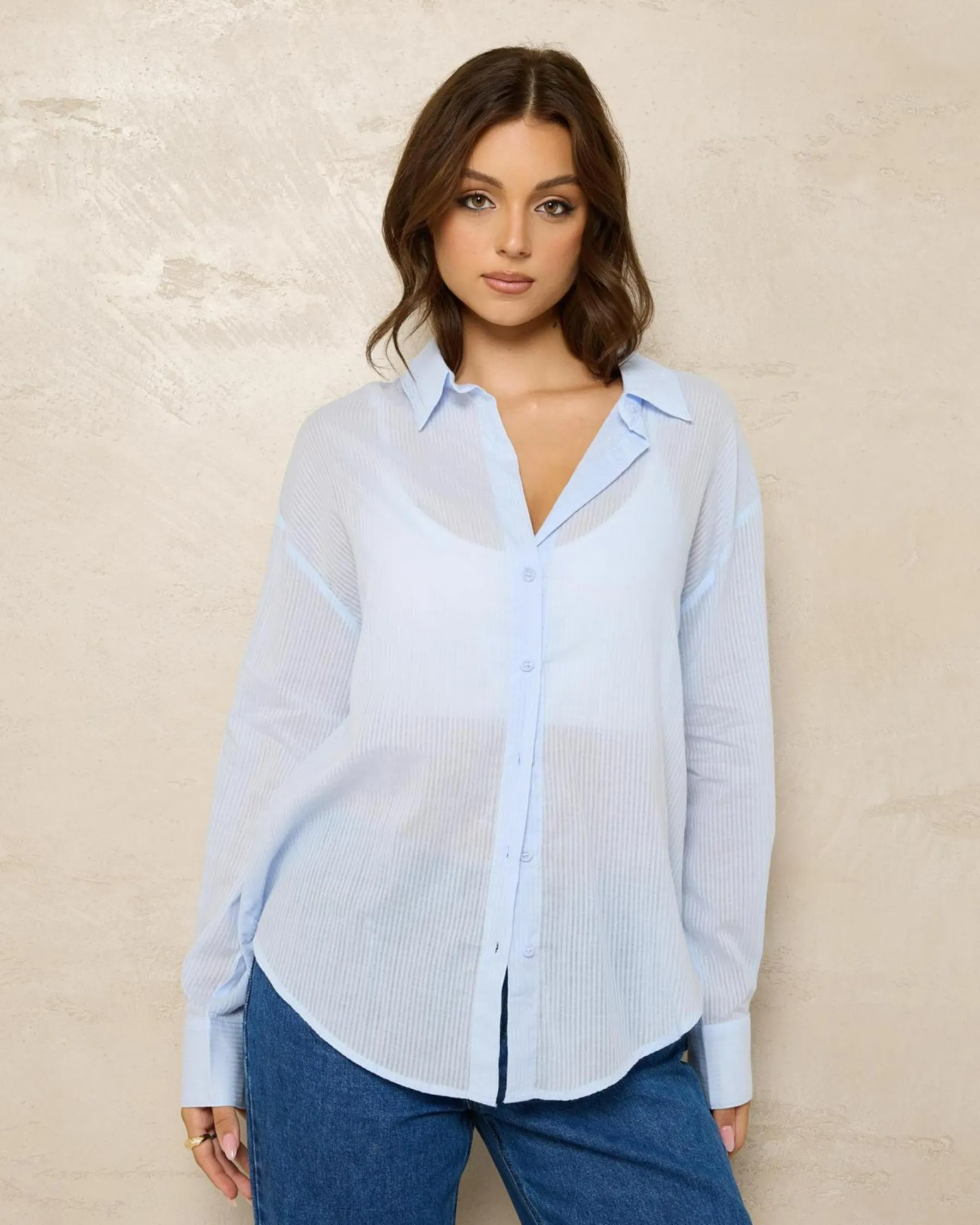 Hot Carlie Stripe Long Sleeve Shirt Women Tops