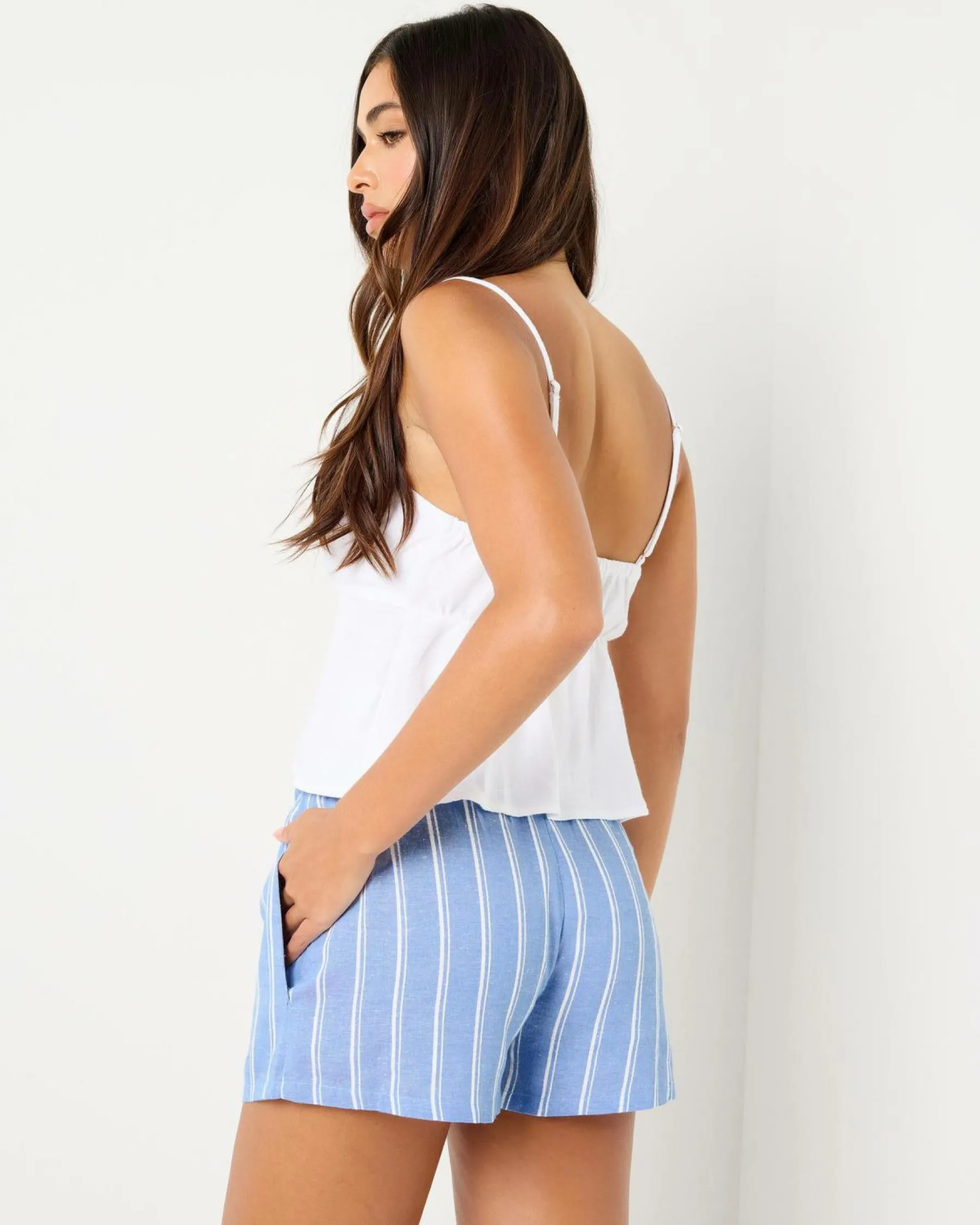 Linen Blend|Bottoms*Mooloola Cassidy Shorts Blue Stripe