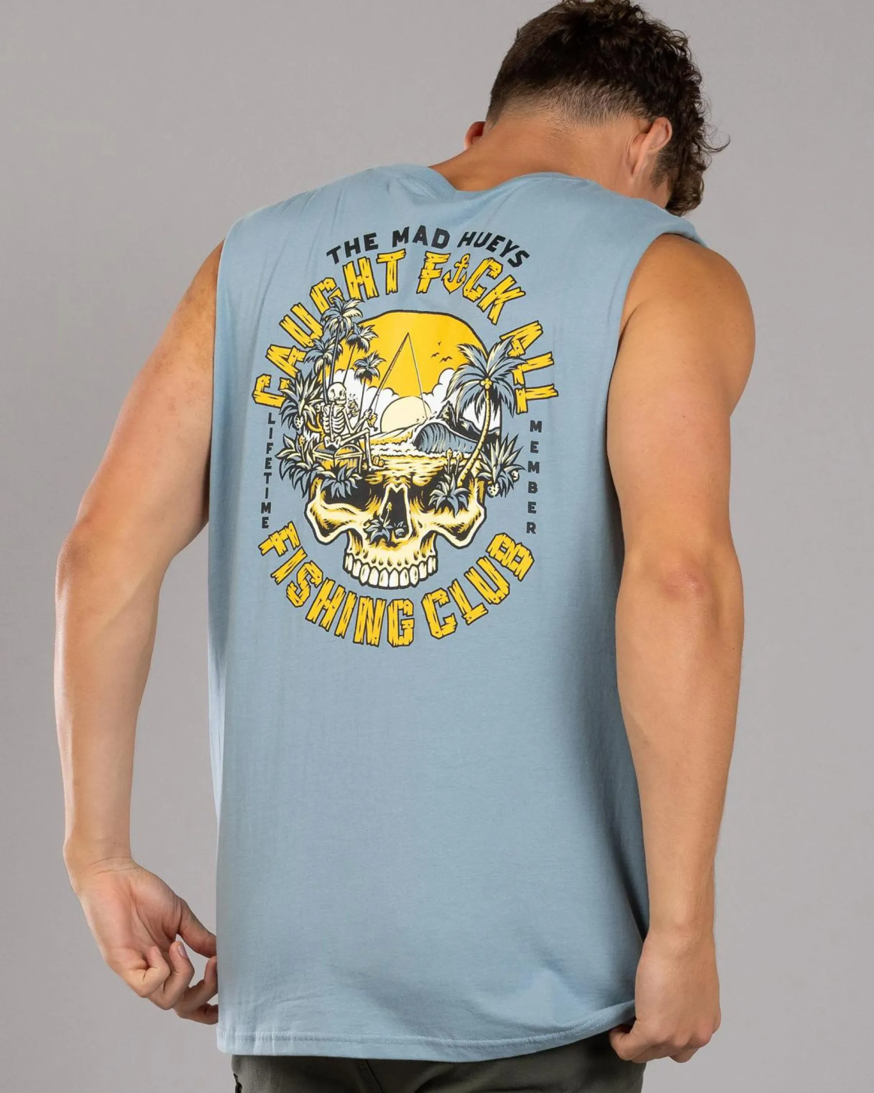 Tops & T-Shirts*The Mad Hueys Caught Fk All Island Muscle Tank Steel Blue