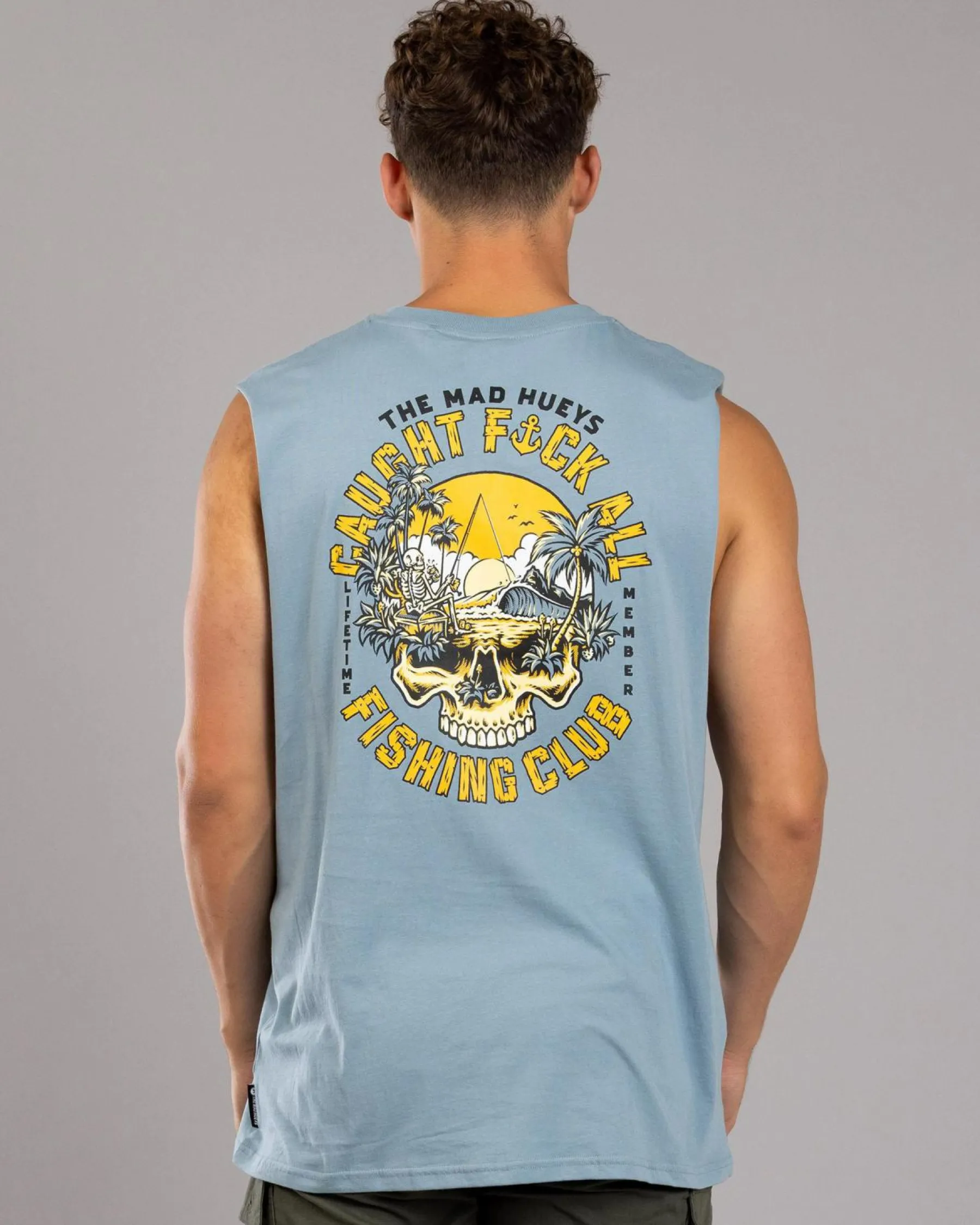 Tops & T-Shirts*The Mad Hueys Caught Fk All Island Muscle Tank Steel Blue