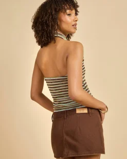 Tops*Thanne Cecille Halter Top Green Stripe