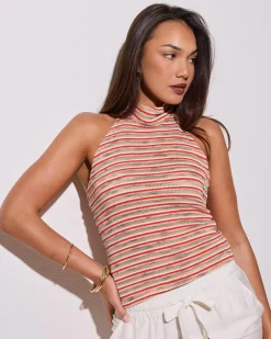 Tops*Thanne Cecille Halter Top Red Stripe