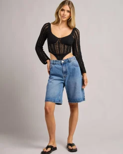 Sale Celine Crochet Corset Long Sleeve Top Women Tops