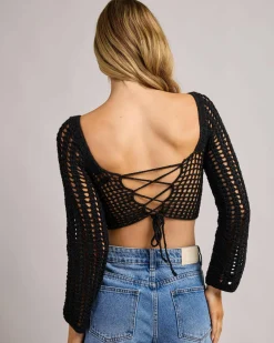 Sale Celine Crochet Corset Long Sleeve Top Women Tops