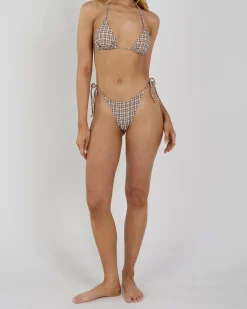 New Claire Plaid Slide Triangle Bikini Top Women Bikinis