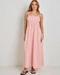 Linen Blend|Dresses*Rhythm Classic Shirred Midi Dress Rose