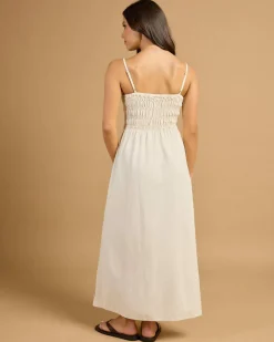 Linen Blend|Dresses*Rhythm Classic Shirred Midi Dress Oat