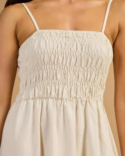 Linen Blend|Dresses*Rhythm Classic Shirred Midi Dress Oat