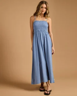 Hot Classic Shirred Midi Dress Women Linen Blend|Dresses