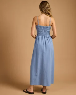 Hot Classic Shirred Midi Dress Women Linen Blend|Dresses