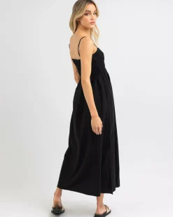 Linen Blend|Dresses*Rhythm Classic Shirred Midi Dress Black