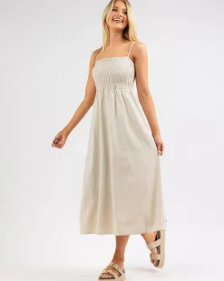 Sale Classic Shirred Midi Dress Women Linen Blend|Dresses