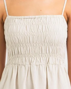 Sale Classic Shirred Midi Dress Women Linen Blend|Dresses