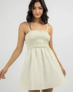 Classic Shirred Mini Dress Women Linen Blend|Dresses