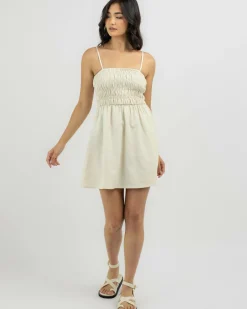Classic Shirred Mini Dress Women Linen Blend|Dresses
