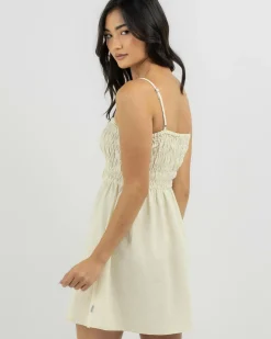Classic Shirred Mini Dress Women Linen Blend|Dresses