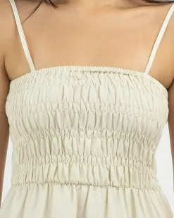 Classic Shirred Mini Dress Women Linen Blend|Dresses