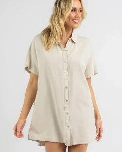 Outlet Classic Shirt Dress Women Linen Blend|Dresses