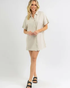 Outlet Classic Shirt Dress Women Linen Blend|Dresses
