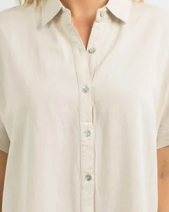 Outlet Classic Shirt Dress Women Linen Blend|Dresses