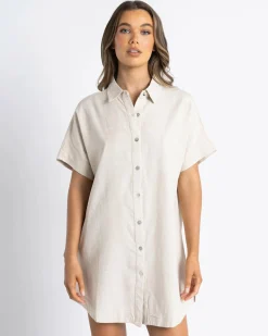Sale Classic Shirt Dress Women Linen Blend|Dresses