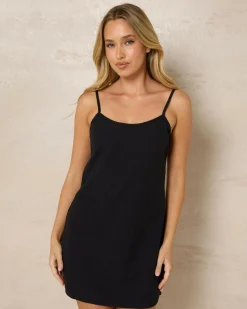 Linen Blend|Dresses*Rhythm Classic Slip Dress Black
