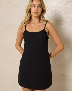 Linen Blend|Dresses*Rhythm Classic Slip Dress Black