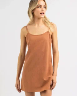 Linen Blend|Dresses*Rhythm Classic Slip Dress Caramel