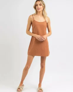 Linen Blend|Dresses*Rhythm Classic Slip Dress Caramel