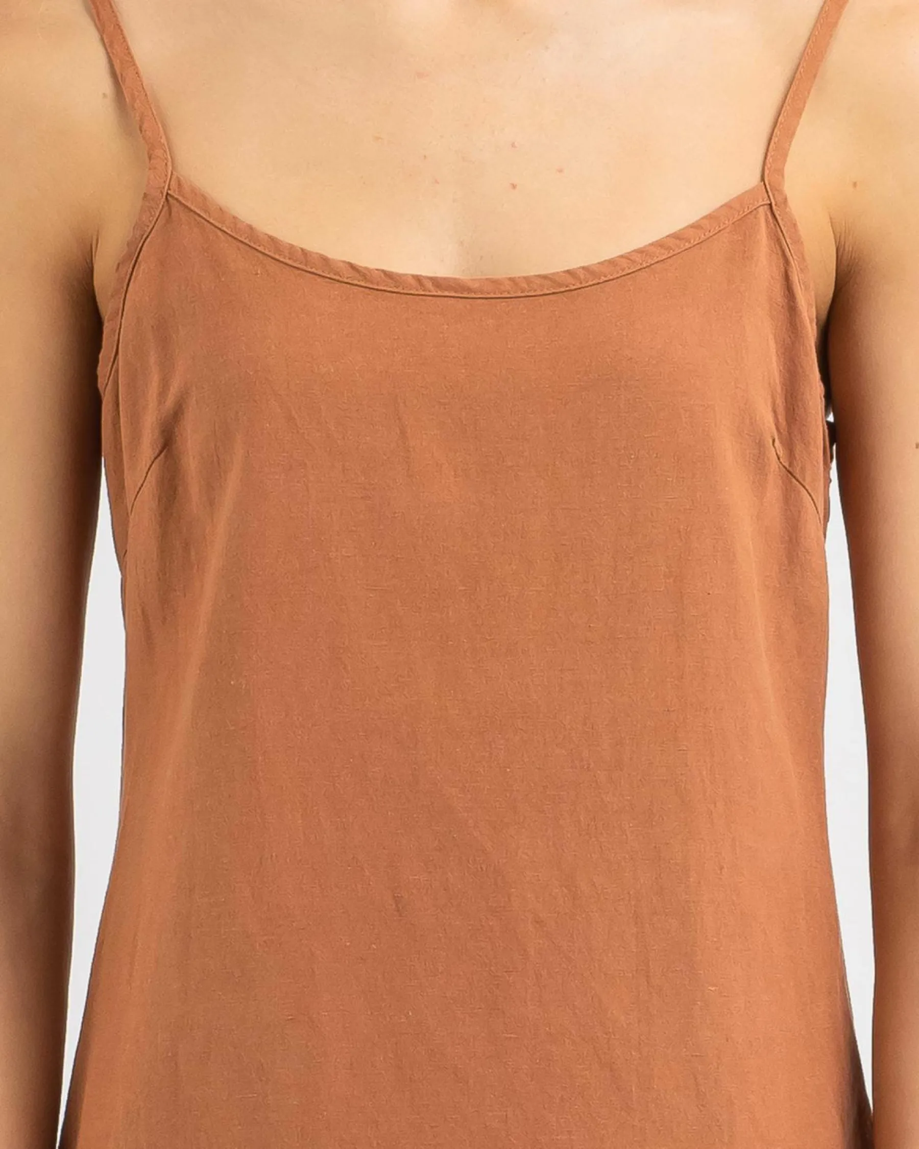 Linen Blend|Dresses*Rhythm Classic Slip Dress Caramel