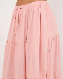 Linen Blend|Bottoms*Rhythm Classic Tiered Maxi Skirt Rose