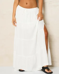 Discount Classic Tiered Maxi Skirt Women Linen Blend|Bottoms