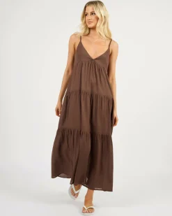 New Classic Tiered Midi Dress Women Linen Blend|Dresses