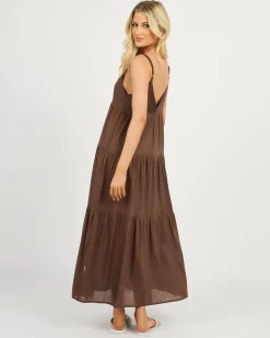 New Classic Tiered Midi Dress Women Linen Blend|Dresses