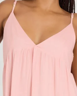 Linen Blend|Dresses*Rhythm Classic Tiered Midi Dress Rose