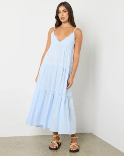 Online Classic Tiered Midi Dress Women Linen Blend|Dresses