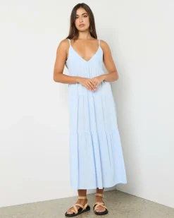 Online Classic Tiered Midi Dress Women Linen Blend|Dresses