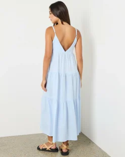 Online Classic Tiered Midi Dress Women Linen Blend|Dresses