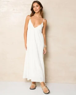 Hot Classic Tiered Midi Dress Women Linen Blend|Dresses