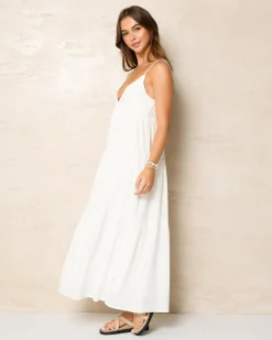 Hot Classic Tiered Midi Dress Women Linen Blend|Dresses