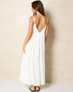 Hot Classic Tiered Midi Dress Women Linen Blend|Dresses
