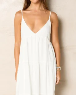 Hot Classic Tiered Midi Dress Women Linen Blend|Dresses