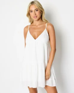 Hot Classic Tiered Mini Dress Women Linen Blend|Dresses