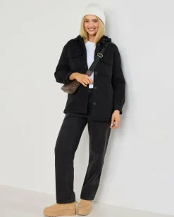 Jackets & Coats*Mooloola Claudia Hooded Shacket Black/black